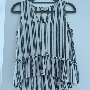LOFT Black and White Striped Tank Top